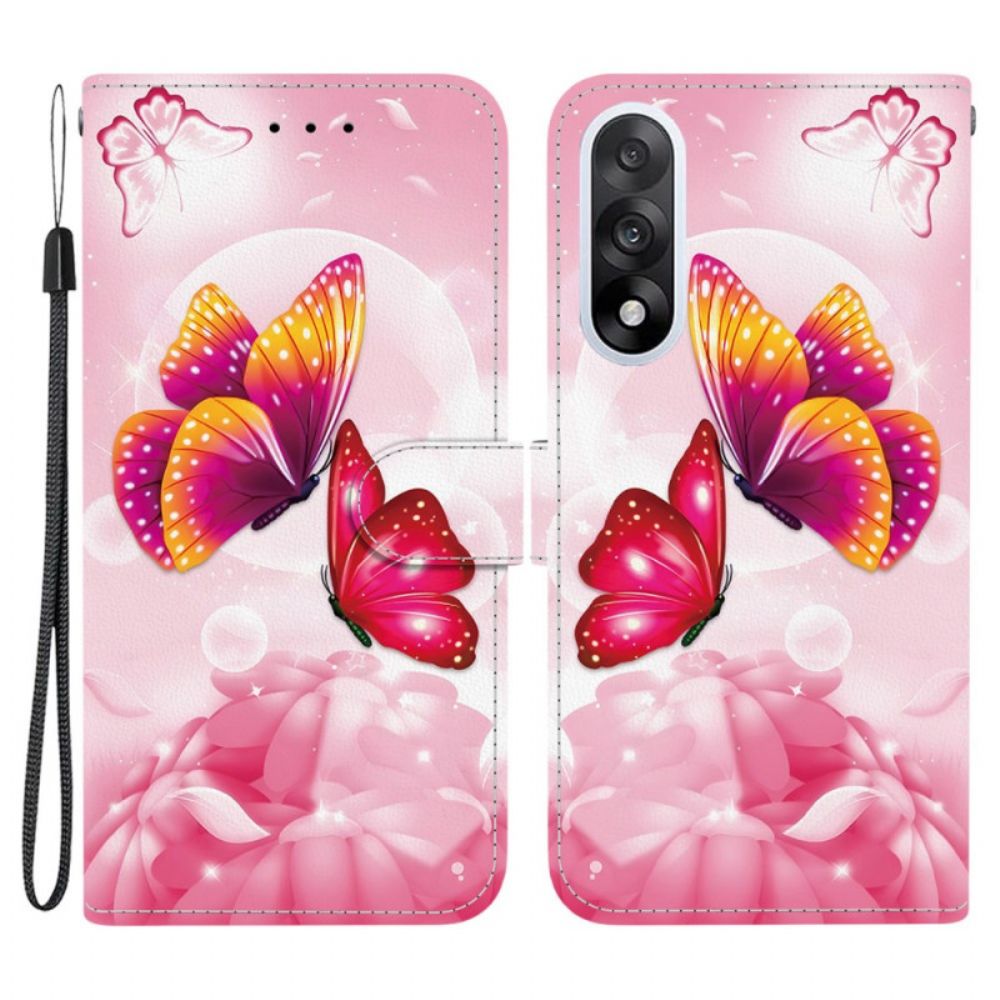 Leren Hoesje Oneplus Nord 5 Roze Vlinders Bescherming Hoesje