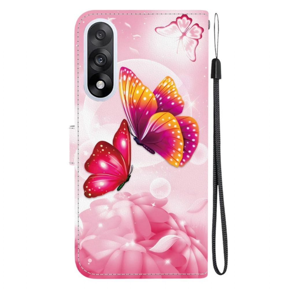 Leren Hoesje Oneplus Nord 5 Roze Vlinders Bescherming Hoesje