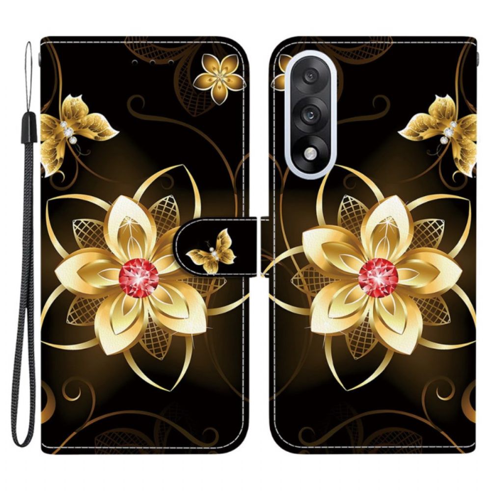 Leren Hoesje Voor Oneplus Nord 5 Gouden Bloemenpatroon
