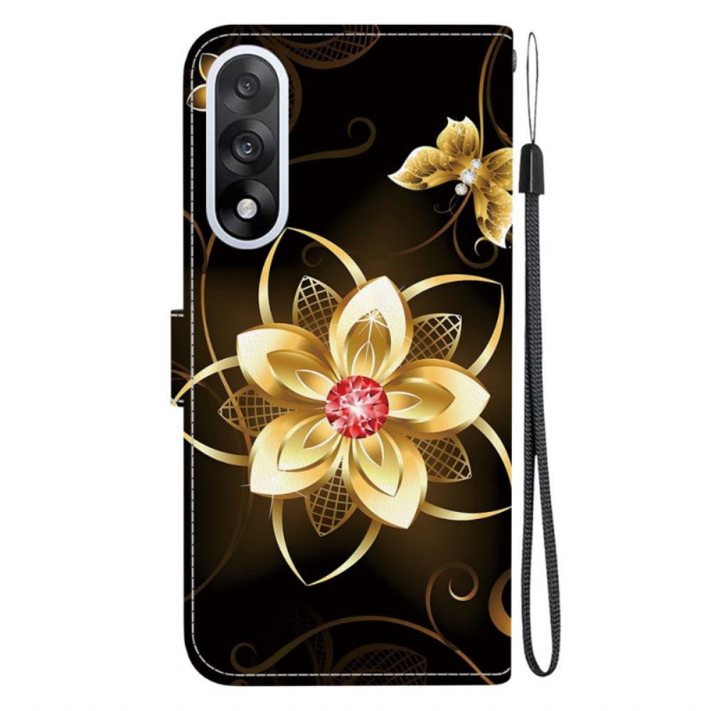 Leren Hoesje Voor Oneplus Nord 5 Gouden Bloemenpatroon