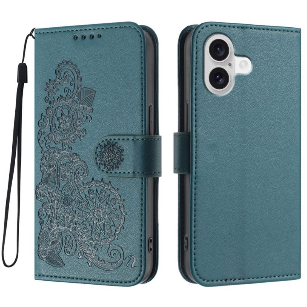 Leren Hoesje iPhone 17 Bloemenkant Bescherming Hoesje