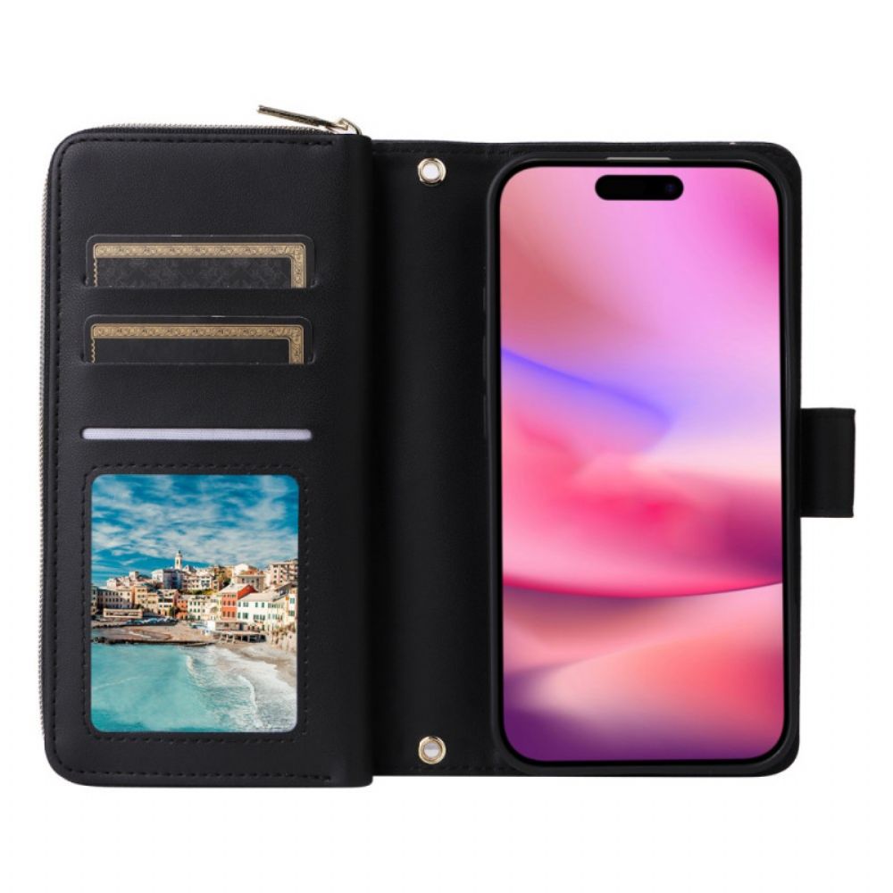 Leren Hoesje iPhone 17 Portemonnee Met 9 Kaartsleuven En Koord Bescherming Hoesje