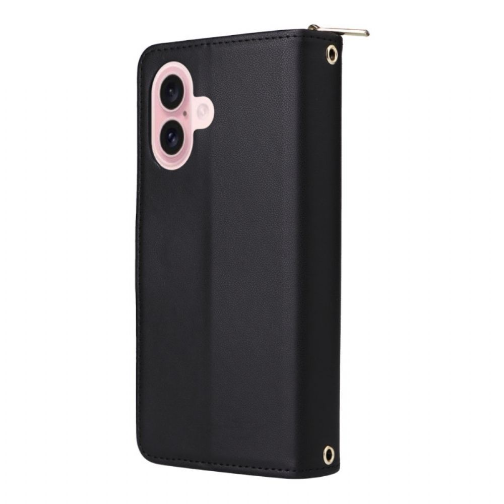 Leren Hoesje iPhone 17 Portemonnee Met 9 Kaartsleuven En Koord Bescherming Hoesje
