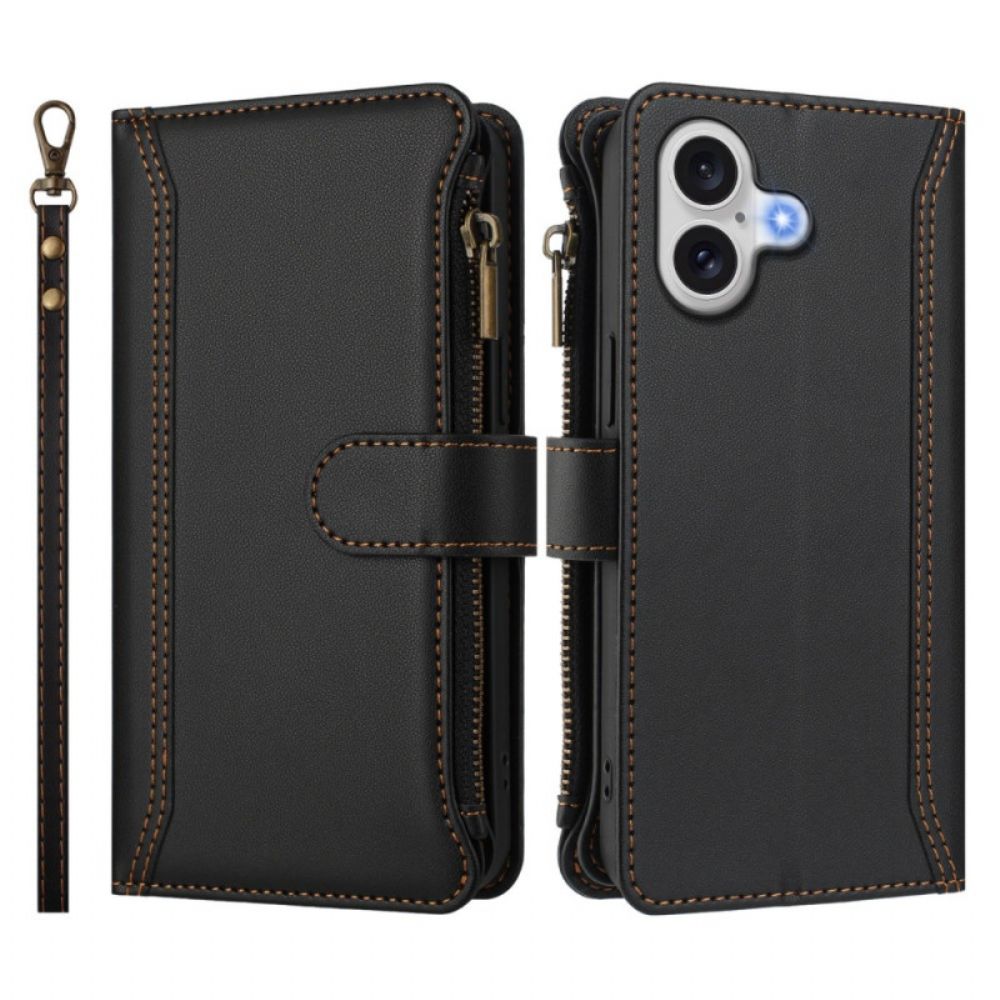 Leren Hoesje iPhone 17 Portemonnee Met 9 Kaartsleuven En Polsbandje