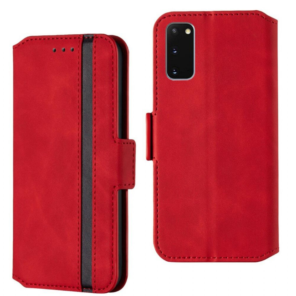 Leren Hoesje voor Samsung Galaxy S20 Tweekleurige Verticale Lijn