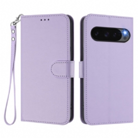 Flip Case Leren Google Pixel 10 Pro Xl Effen Kunstleer Met Bandje