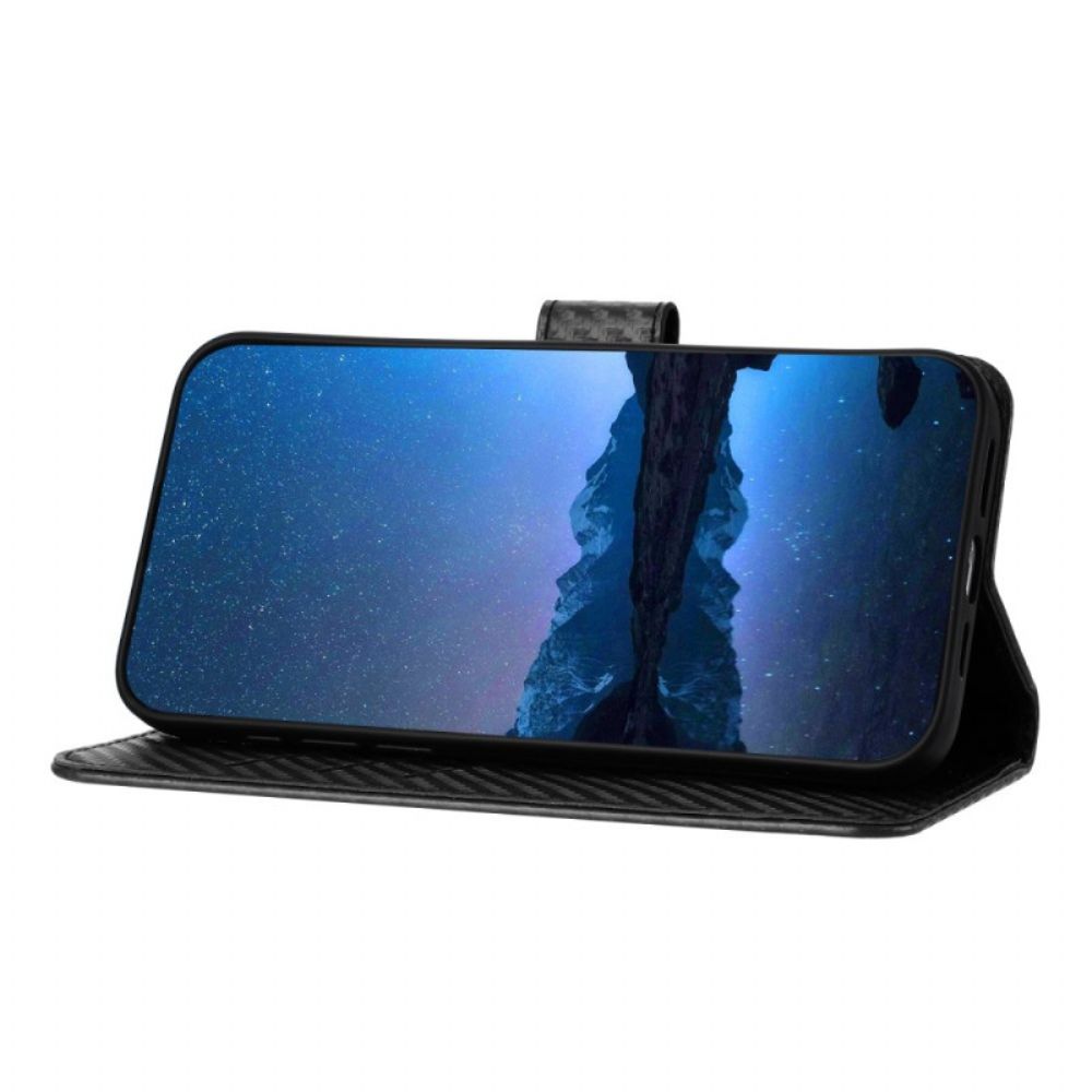 Flip Case Leren Google Pixel 10 Pro Xl Koolstofvezel Met Bandje