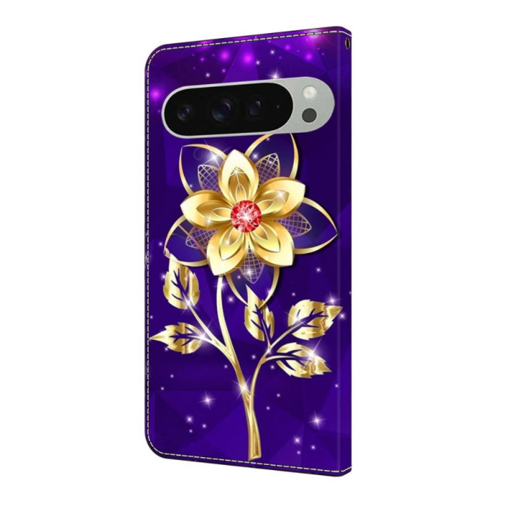 Folio-hoesje Google Pixel 10 Pro Xl Telefoonhoesje Goudkleurig Bloem