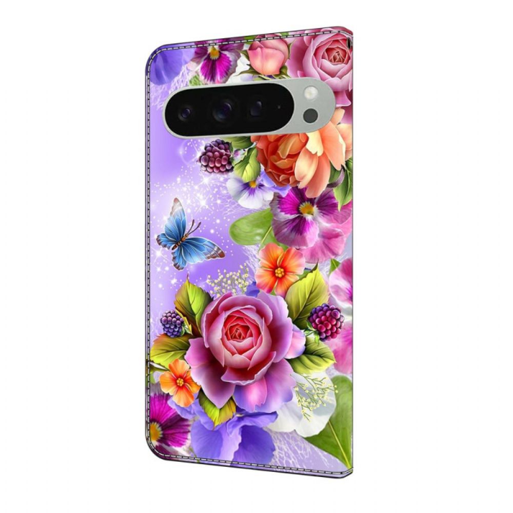 Leren Hoesje Google Pixel 10 Pro Xl Kleurrijke Bloemen