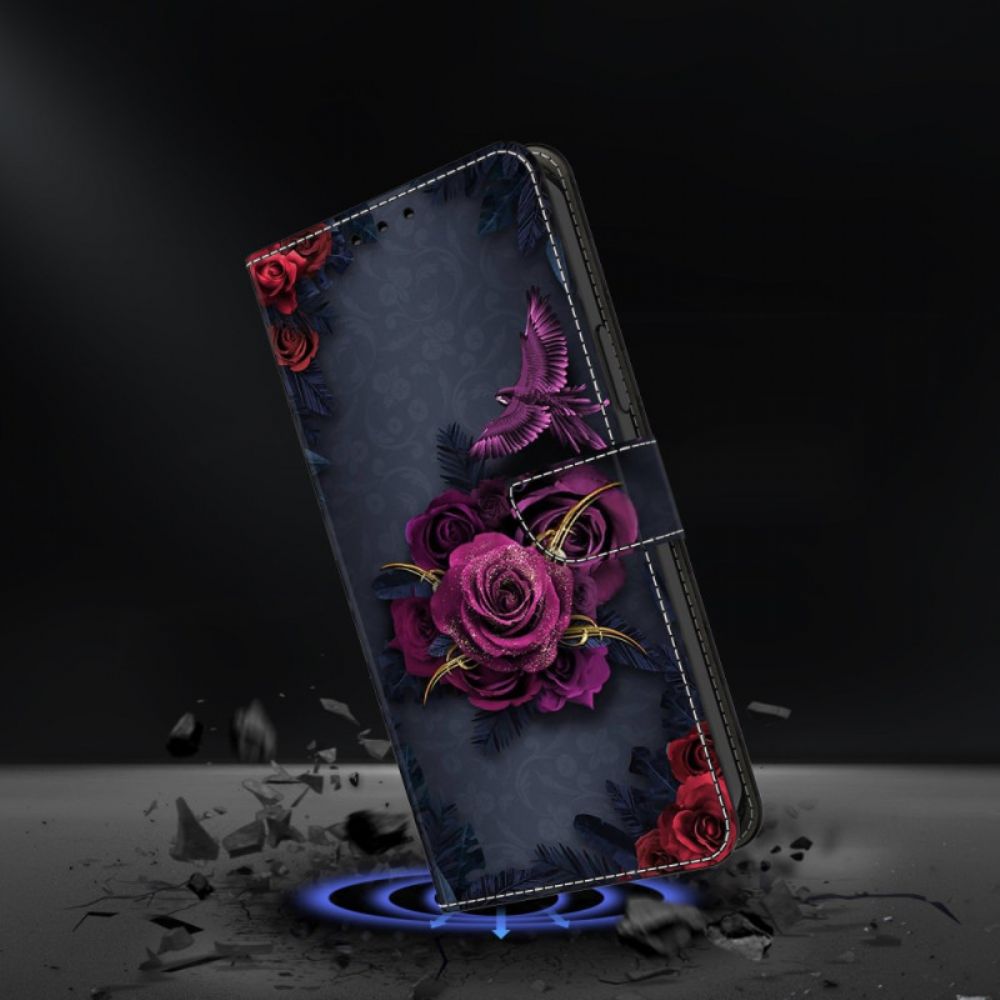 Leren Hoesje Google Pixel 10 Pro Xl Violet Bloemenpatroon Bescherming Hoesje