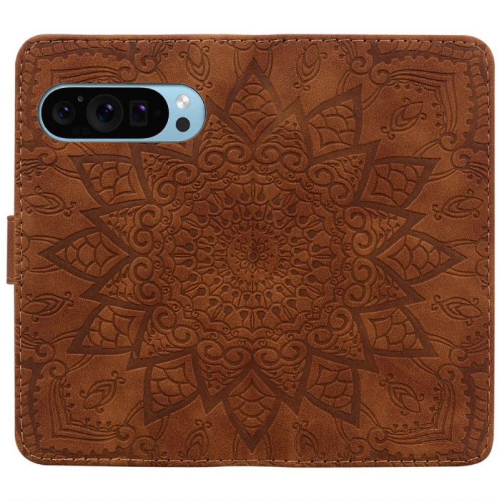 Leren Hoesje Voor Google Pixel 10 Pro Xl Bloemenmandala Print