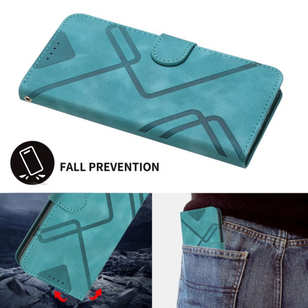 Leren Hoesje Voor Google Pixel 10 Pro Xl Geometrische Lijnen Met Bandje