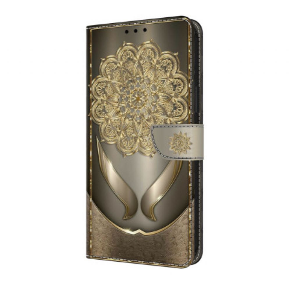 Leren Hoesje Voor Google Pixel 10 Pro Xl Gouden Bloemenpatroon