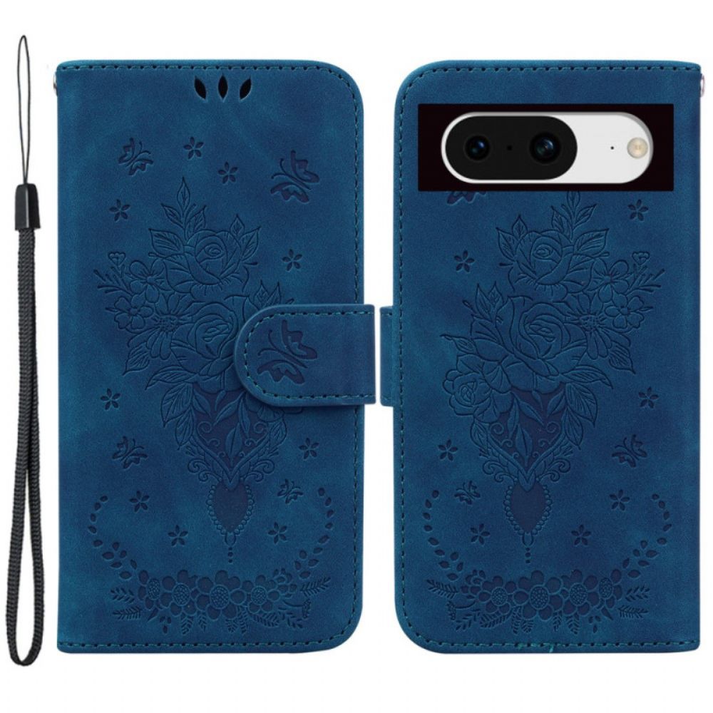 Flip Case Leren Google Pixel 8 Rozen Met Riempje