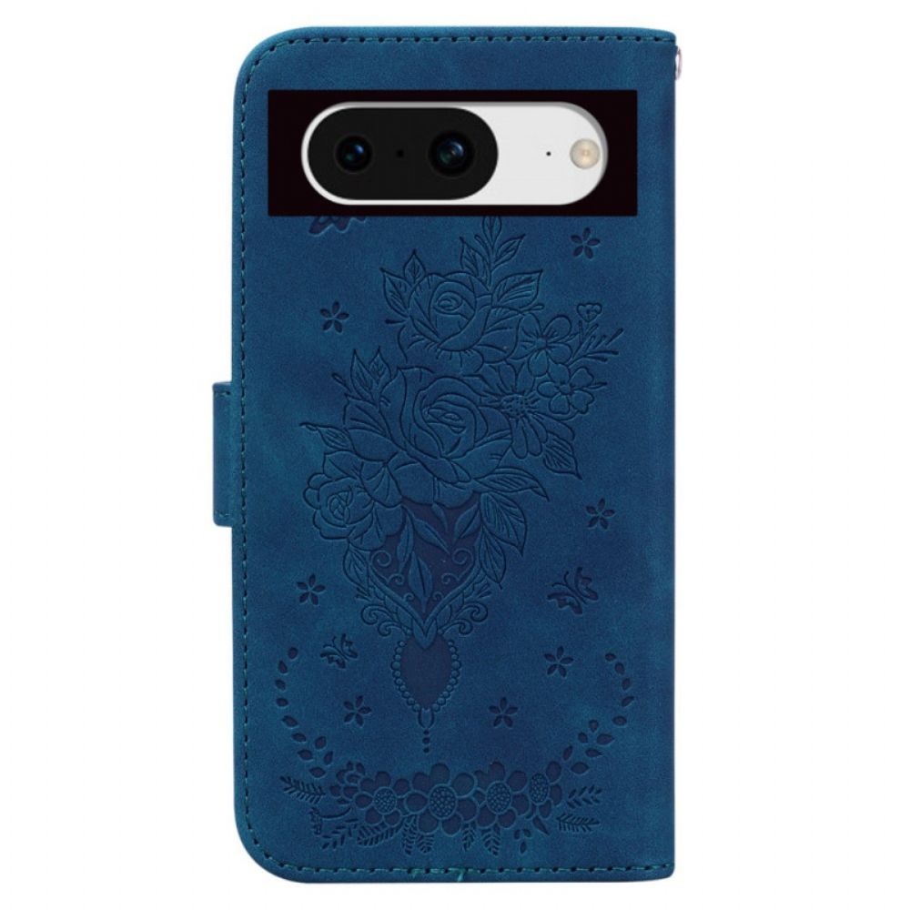 Flip Case Leren Google Pixel 8 Rozen Met Riempje