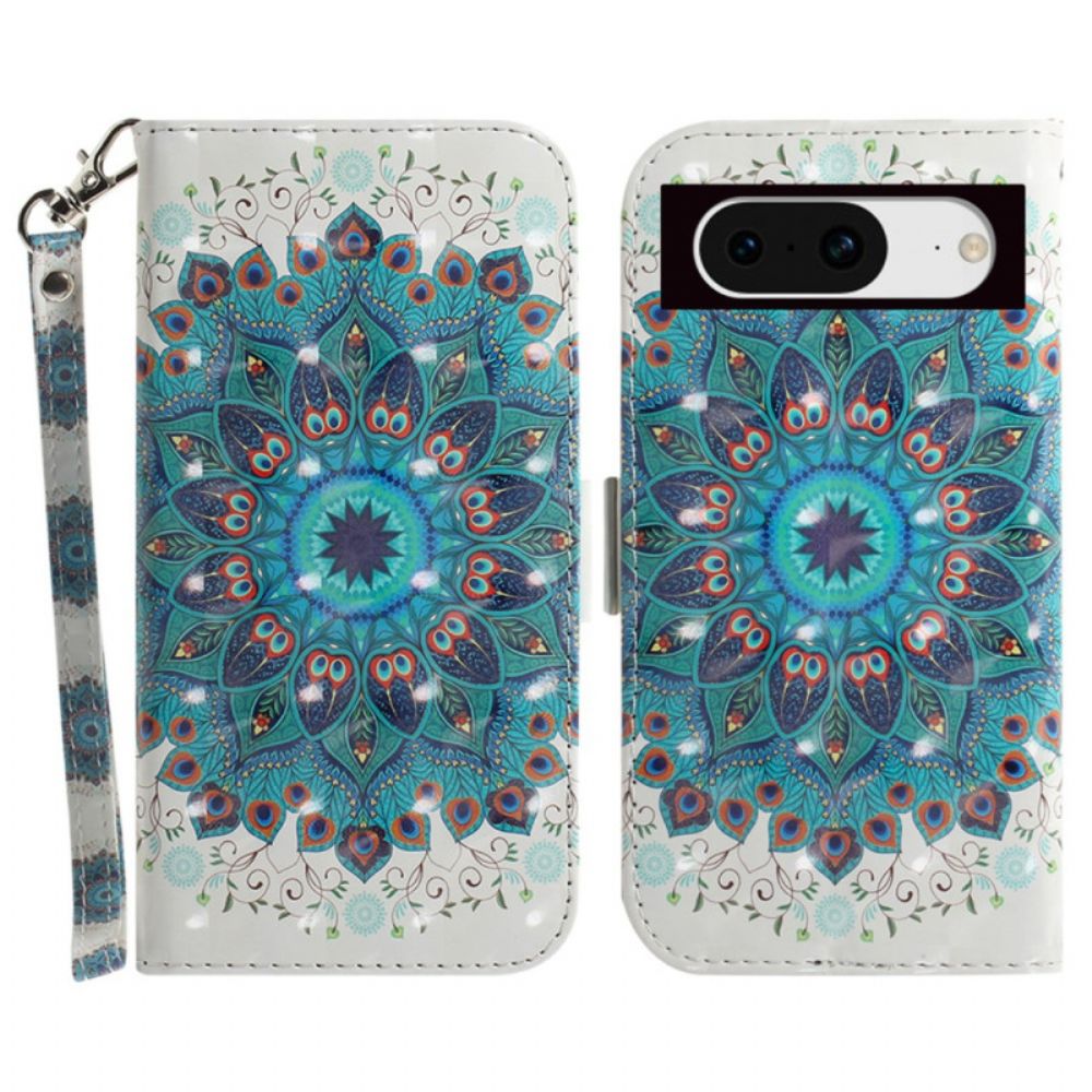Leren Hoesje Voor Google Pixel 8 Groene Mandala Met Bandje