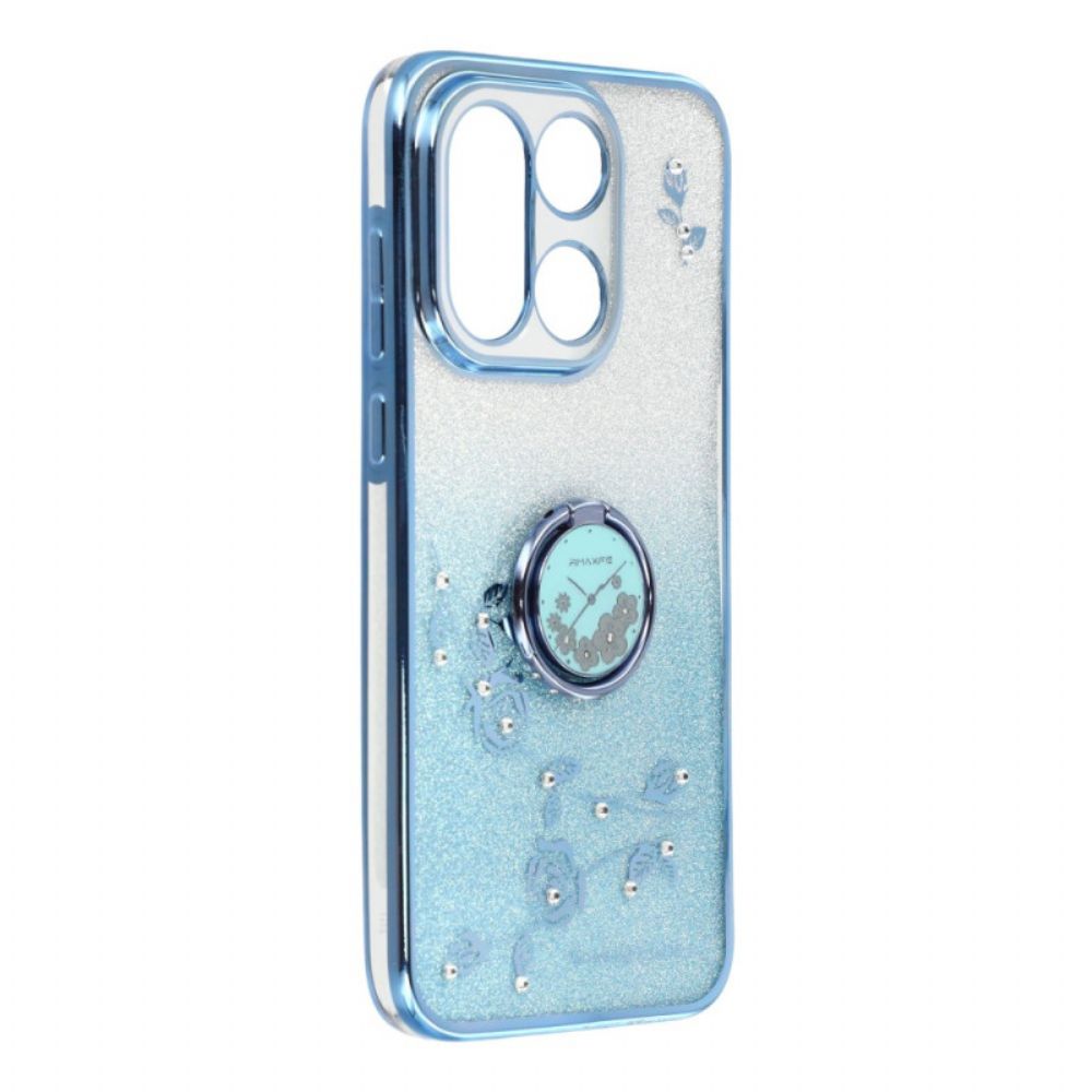 Case Hoesje Oneplus 15 Telefoonhoesje Ringhouder En Glitterbloemenpatroon