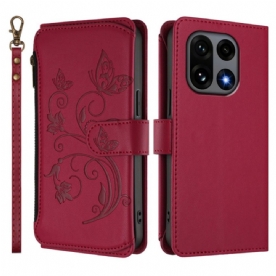 Leren Hoesje Oneplus 15 Portemonnee Met Bloemenprint En Riempje Bescherming Hoesje