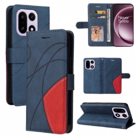 Leren Hoesje Oneplus 15 Tweekleurig Rimpelpatroon Bescherming Hoesje