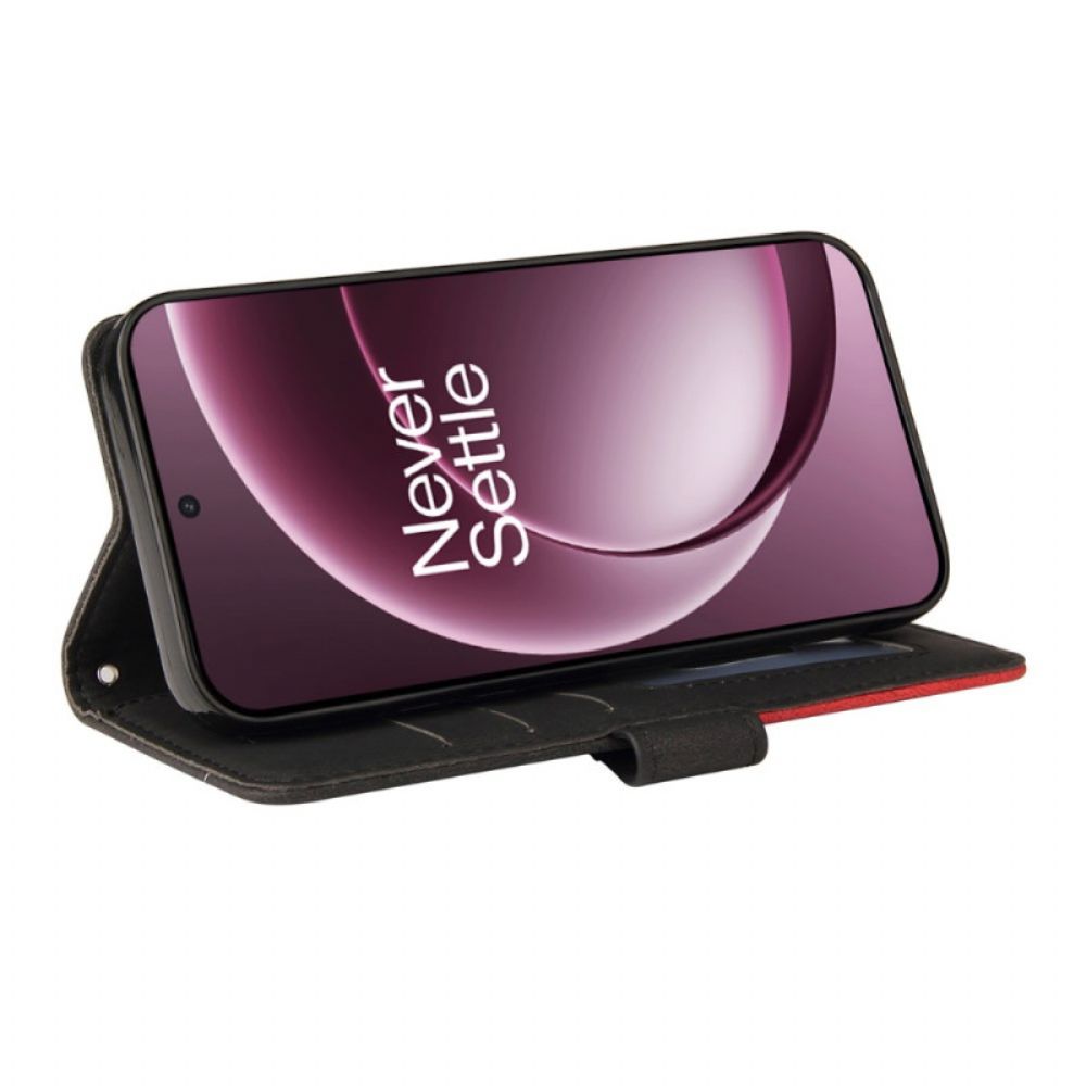 Leren Hoesje Oneplus 15 Tweekleurig Rimpelpatroon Bescherming Hoesje