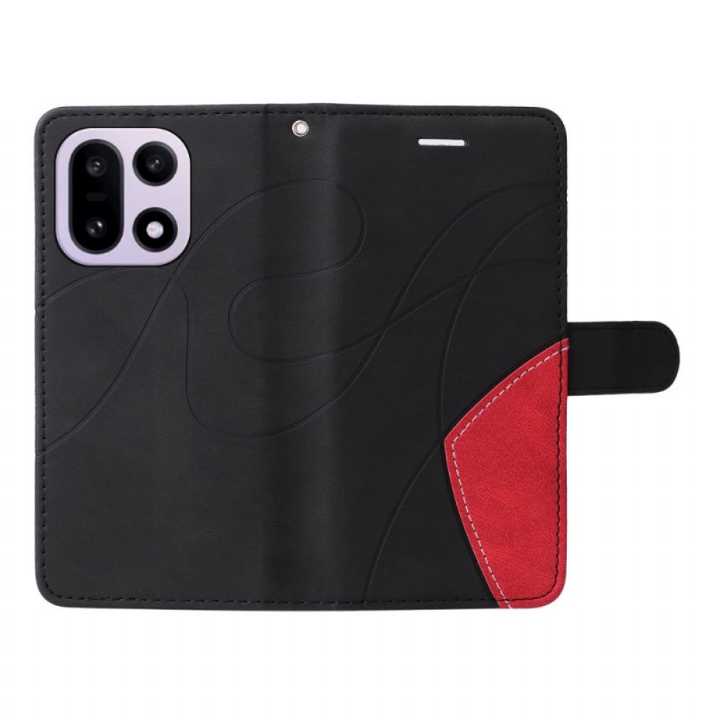 Leren Hoesje Oneplus 15 Tweekleurig Rimpelpatroon Bescherming Hoesje