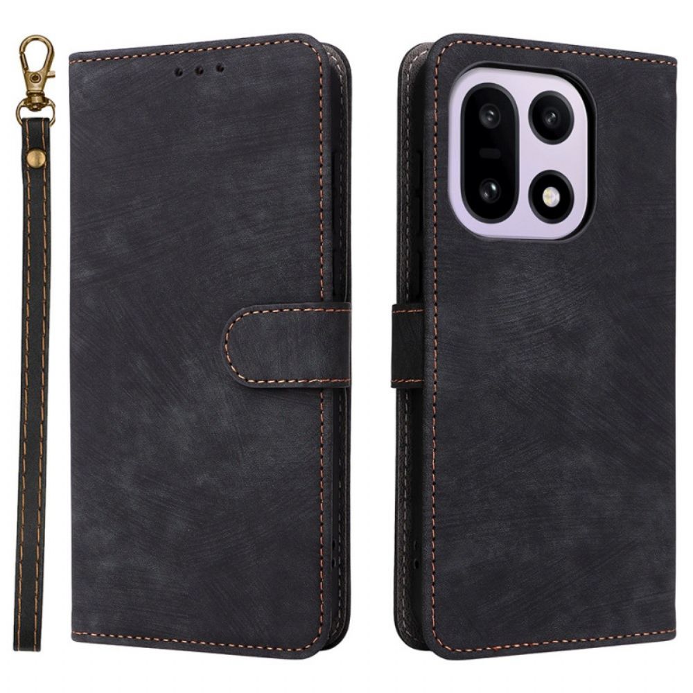 Leren Hoesje Voor Oneplus 15 Suède-effect Met Riempje