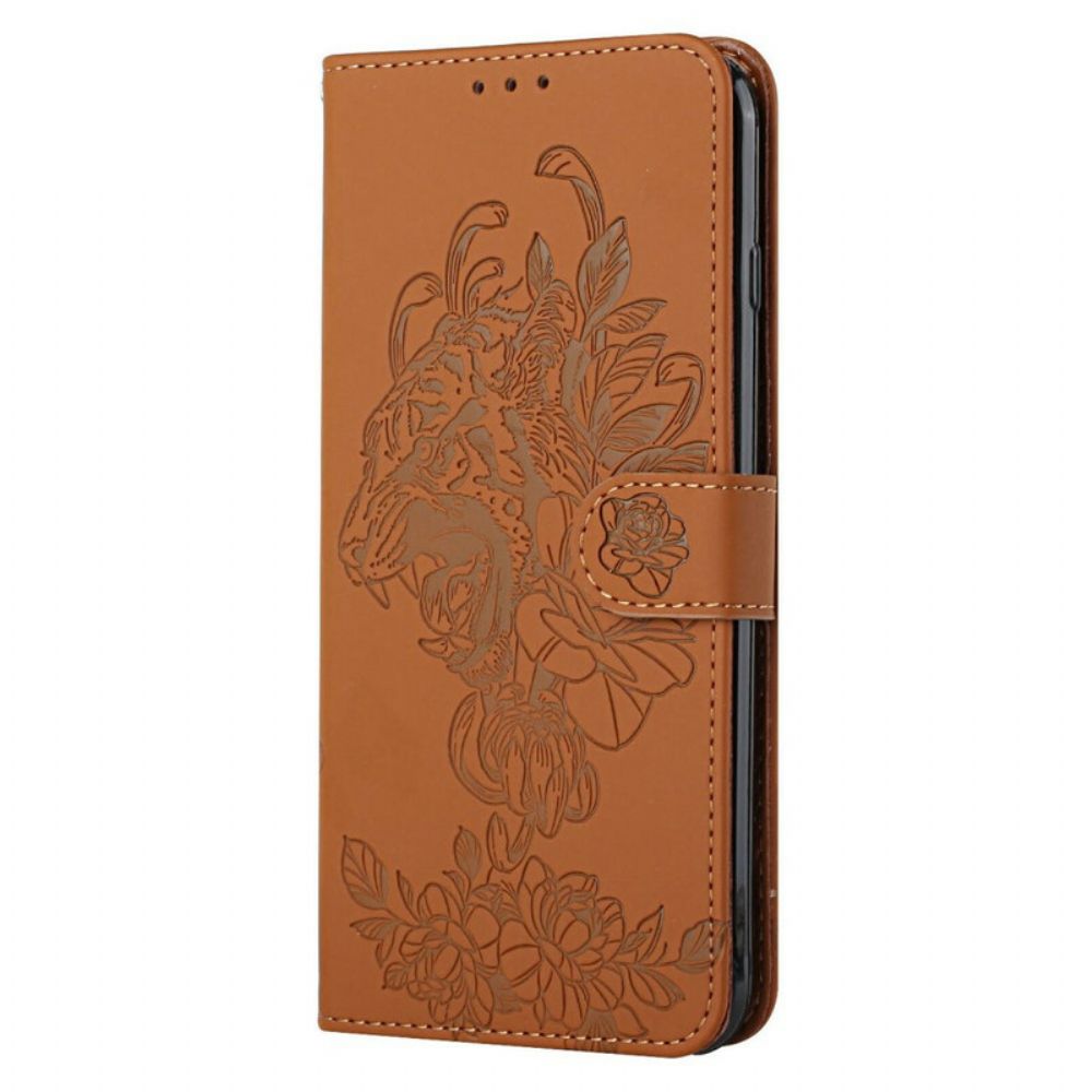 Flip Case voor Samsung Galaxy A02s Met Ketting Barokke Tijger Met Bandjes