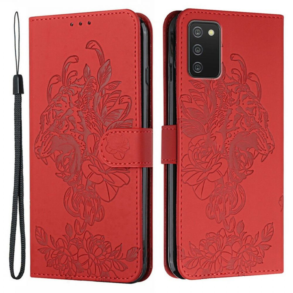 Flip Case voor Samsung Galaxy A02s Met Ketting Barokke Tijger Met Bandjes