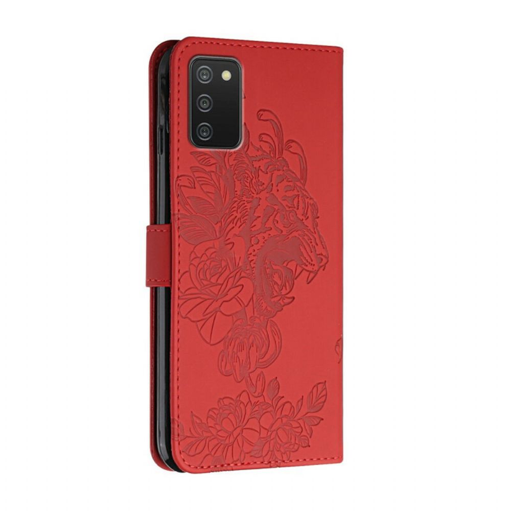 Flip Case voor Samsung Galaxy A02s Met Ketting Barokke Tijger Met Bandjes