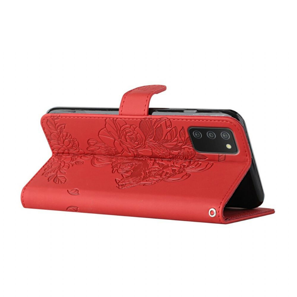 Flip Case voor Samsung Galaxy A02s Met Ketting Barokke Tijger Met Bandjes