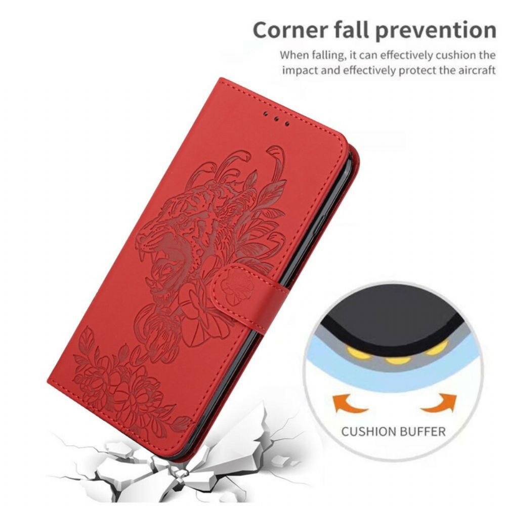 Flip Case voor Samsung Galaxy A02s Met Ketting Barokke Tijger Met Bandjes