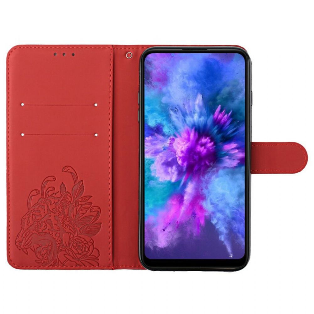 Flip Case voor Samsung Galaxy A02s Met Ketting Barokke Tijger Met Bandjes