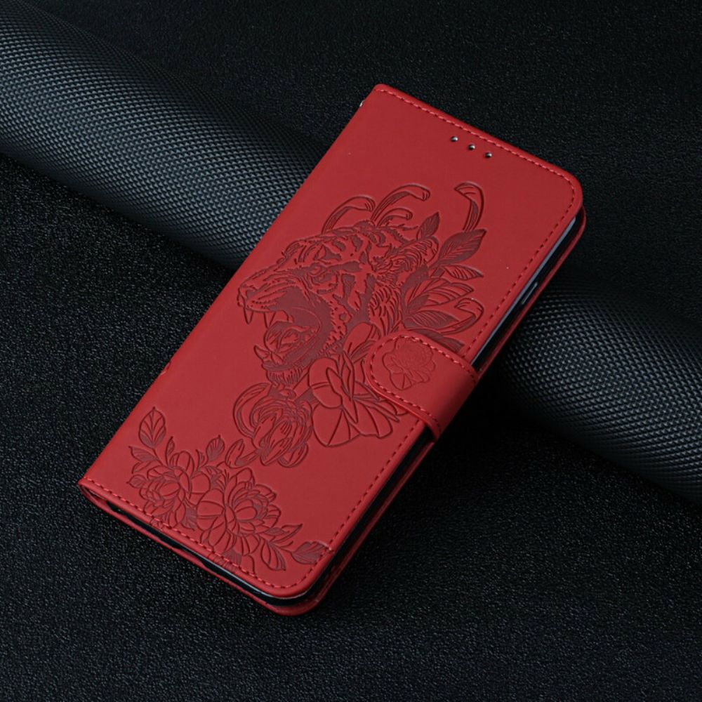 Flip Case voor Samsung Galaxy A02s Met Ketting Barokke Tijger Met Bandjes