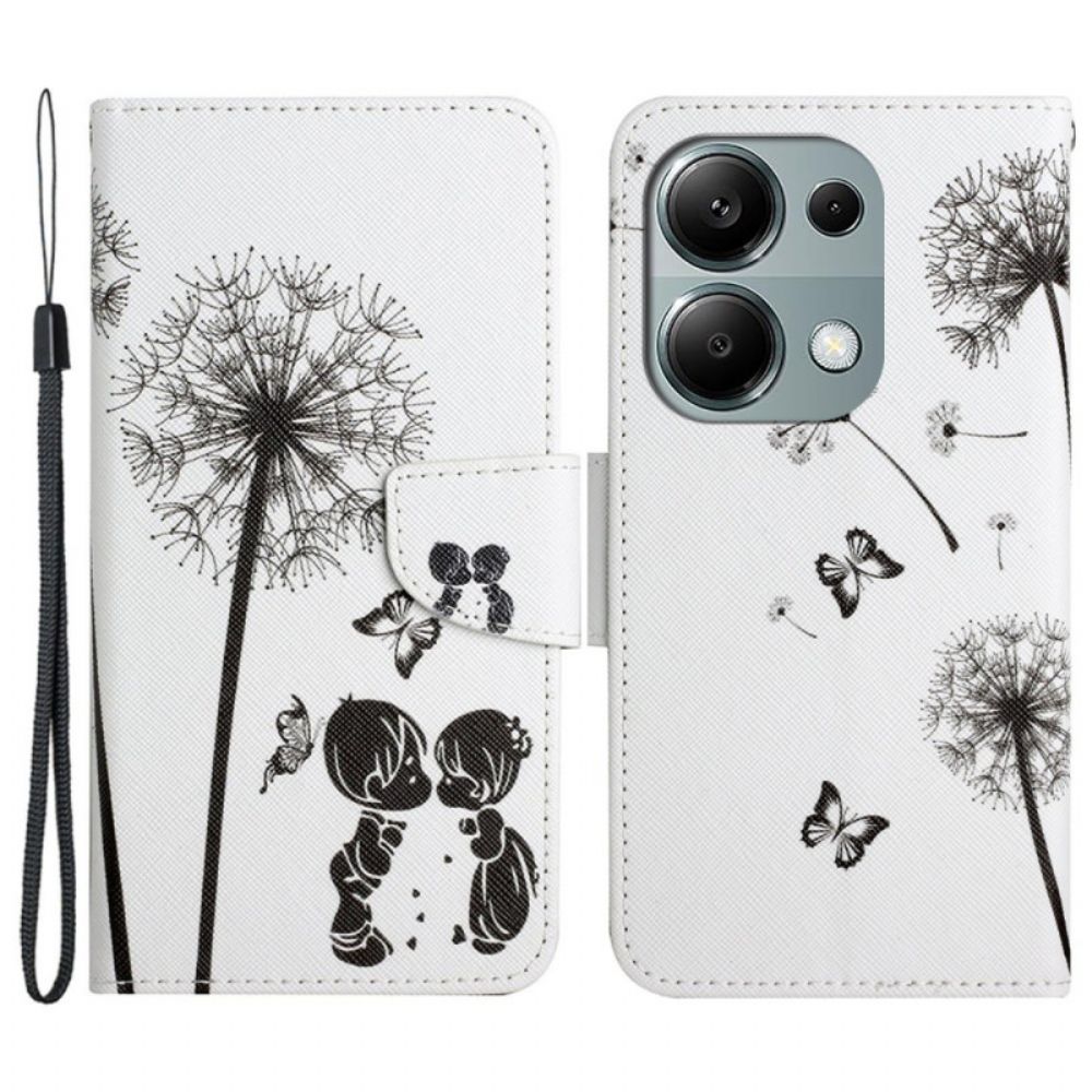 Leren Hoesje Voor Xiaomi Redmi Note 13 Pro 4g Paardenbloem Love Met Riempje
