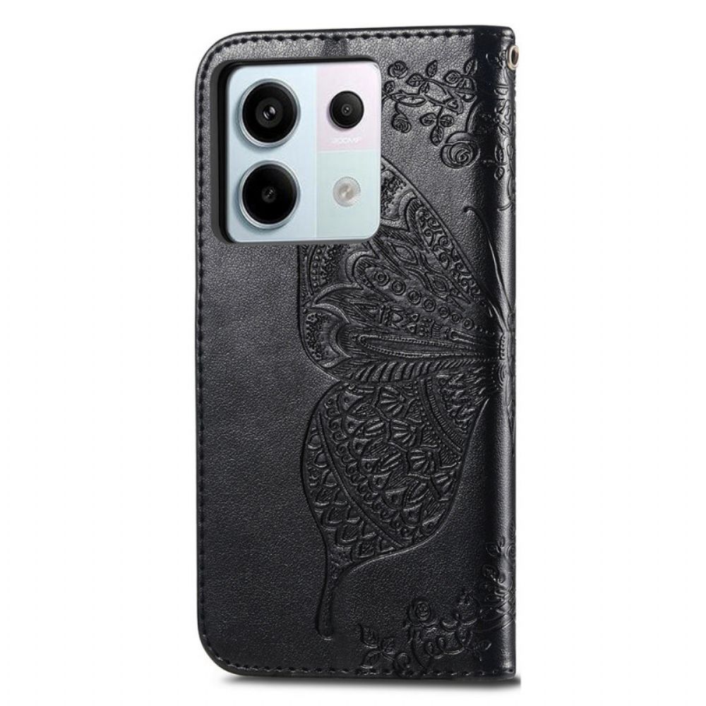 Leren Hoesje Xiaomi Redmi Note 13 Pro 4g Barok Vlinder Met Riem Bescherming Hoesje
