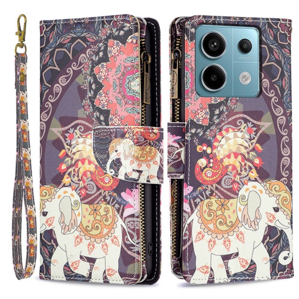 Leren Hoesje Xiaomi Redmi Note 13 Pro 4g Tribal Olifant Portemonnee Met Riem Bescherming Hoesje