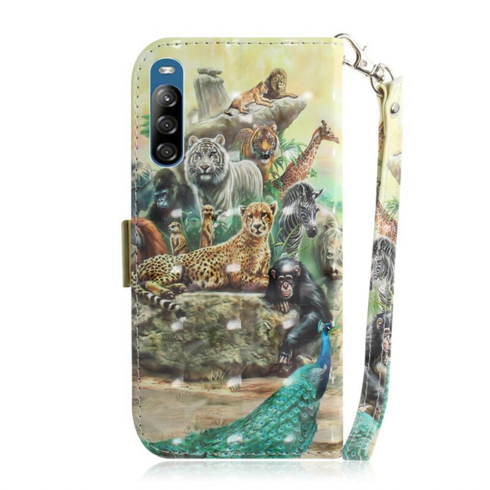 Folio-hoesje voor Sony Xperia L4 Met Ketting Thong Safari Dieren