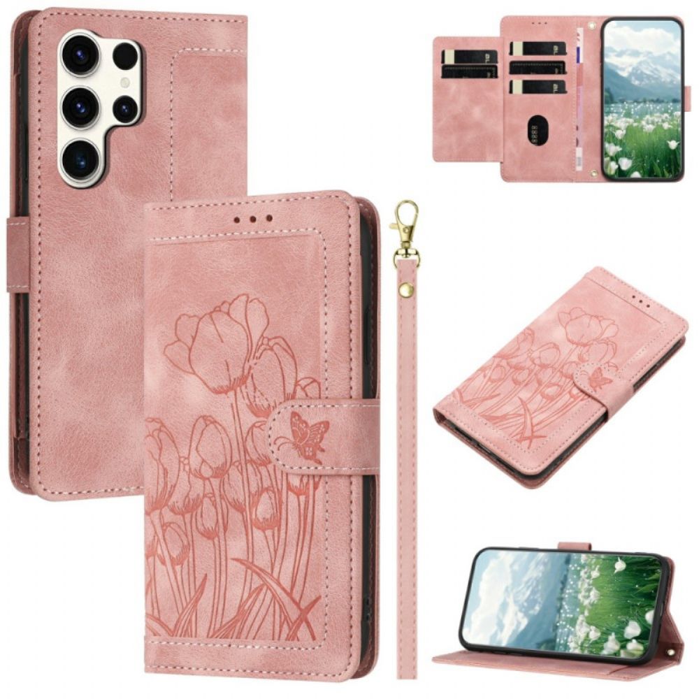 Bescherming Hoesje Samsung Galaxy S25 Ultra 5g Bloemenprint Met Leerlook