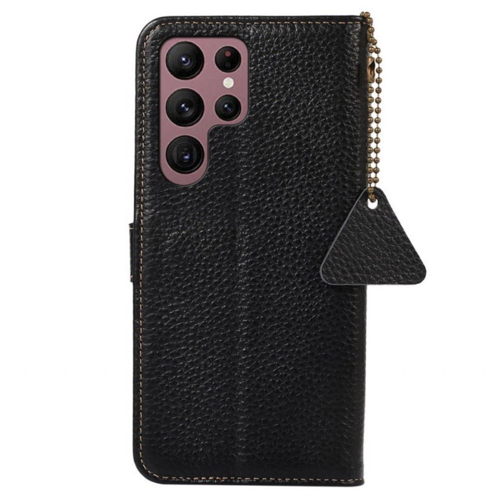 Bescherming Hoesje Samsung Galaxy S25 Ultra 5g Lycheekleurig Leer Met Rfid-blokkering