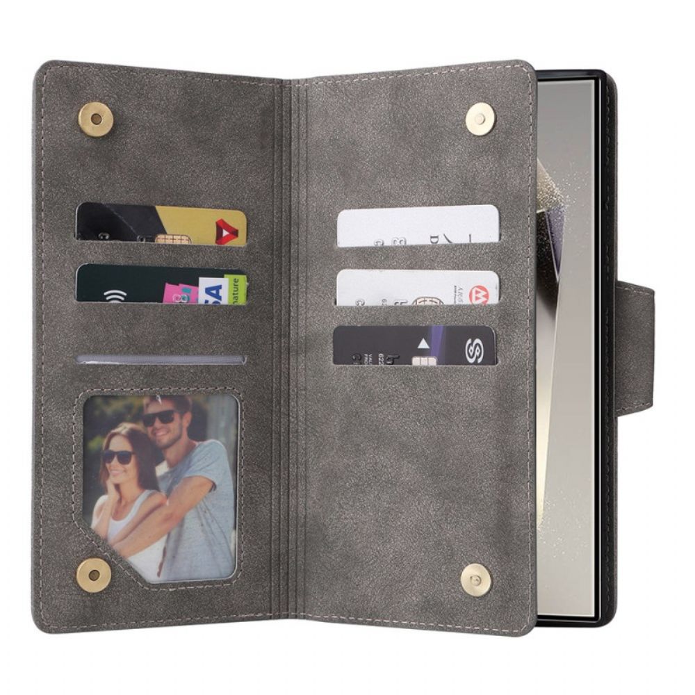 Bescherming Hoesje Samsung Galaxy S25 Ultra 5g Suède-effect Portemonnee Met Riem