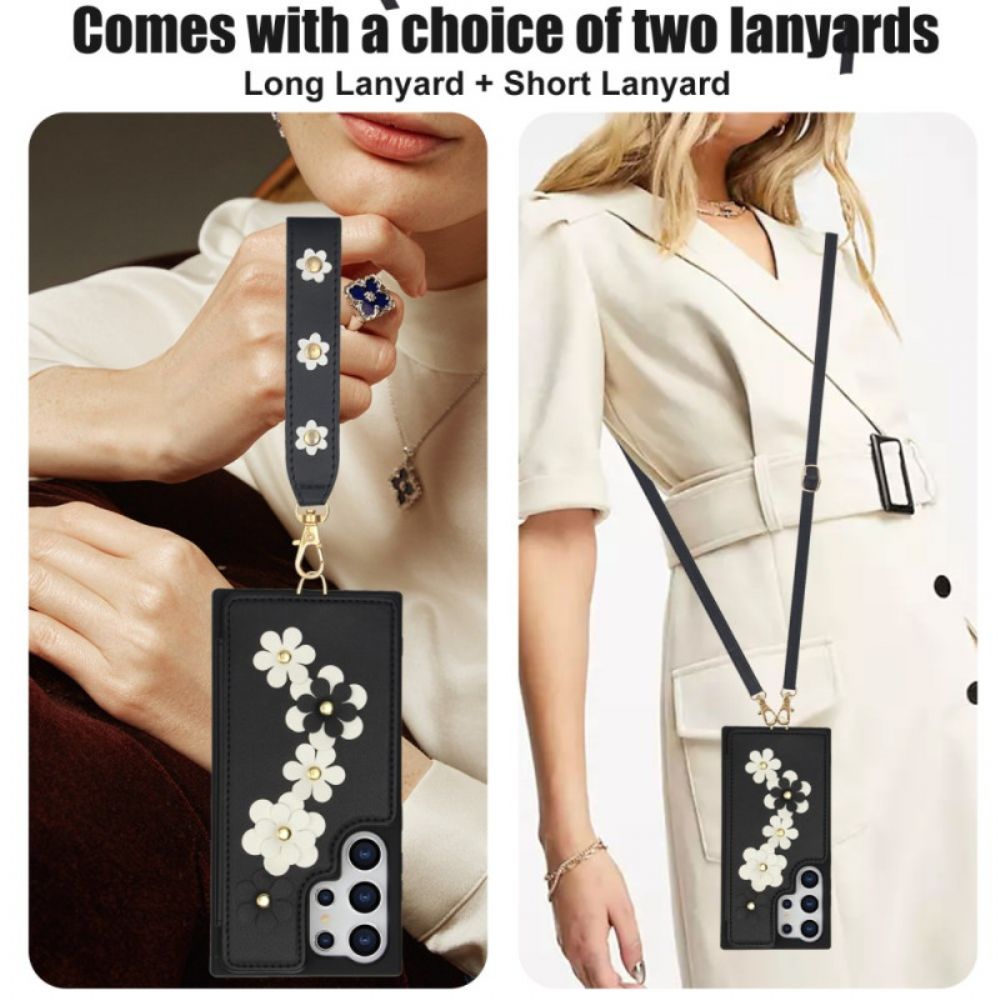 Cover Hoesje Samsung Galaxy S25 Ultra 5g Telefoonhoesje Kaarthouder Met Draagkoord En Schouderband Bandje