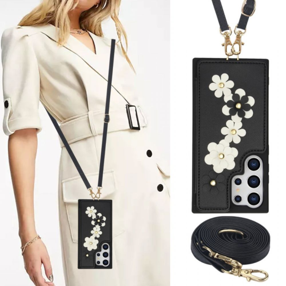 Cover Hoesje Samsung Galaxy S25 Ultra 5g Telefoonhoesje Kaarthouder Met Draagkoord En Schouderband Bandje