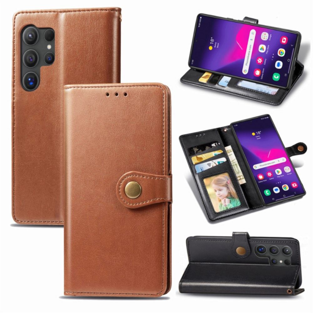 Flip Case Leren Samsung Galaxy S25 Ultra 5g Gouden Sluiting