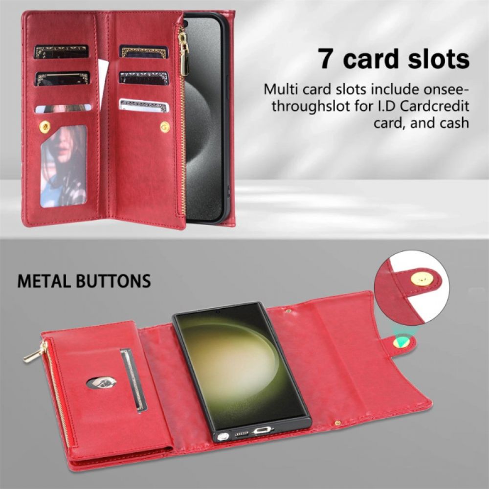 Folio-hoesje Samsung Galaxy S25 Ultra 5g Gewatteerde Portemonnee Met Schouderband