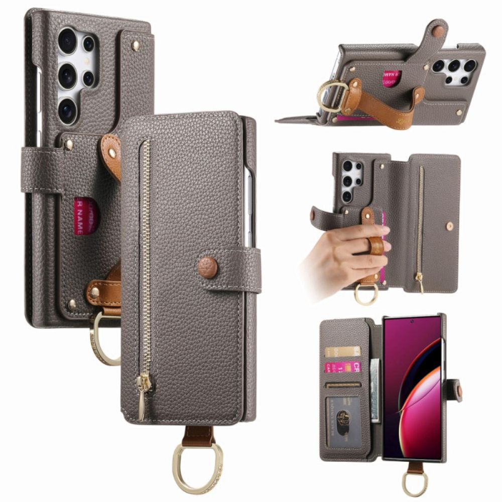 Folio-hoesje Samsung Galaxy S25 Ultra 5g Telefoonhoesje Rfid-beschermde Portemonnee Met Etui En Ringhouder