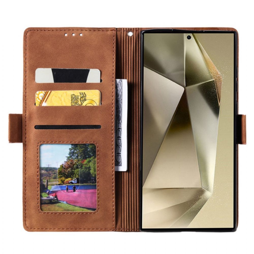 Folio-hoesje Samsung Galaxy S25 Ultra 5g Telefoonhoesje Tweekleurige Rfid-blokkerende Portemonnee Met Suède-effect