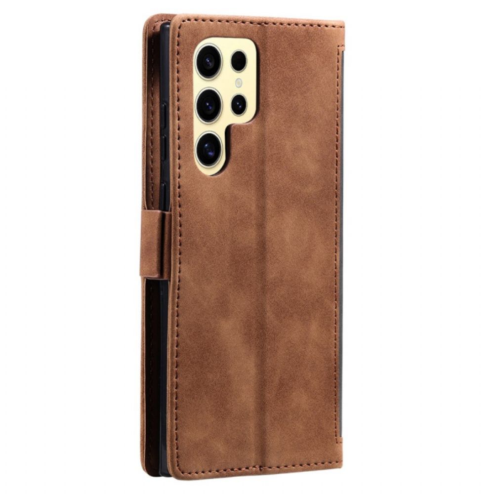 Folio-hoesje Samsung Galaxy S25 Ultra 5g Telefoonhoesje Tweekleurige Rfid-blokkerende Portemonnee Met Suède-effect