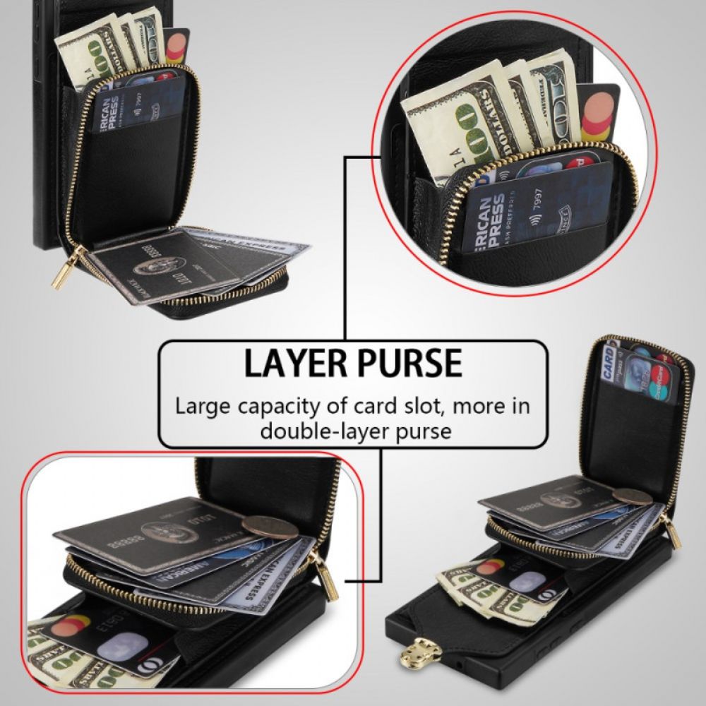 Hoesje Samsung Galaxy S25 Ultra 5g Portemonnee Met Rits En Schouderband Bescherming Hoesje