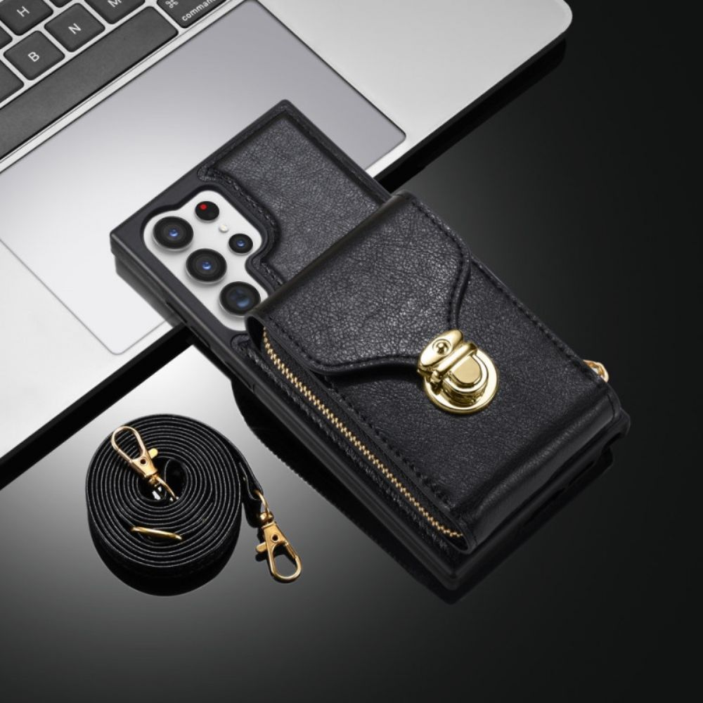 Hoesje Samsung Galaxy S25 Ultra 5g Portemonnee Met Rits En Schouderband Bescherming Hoesje