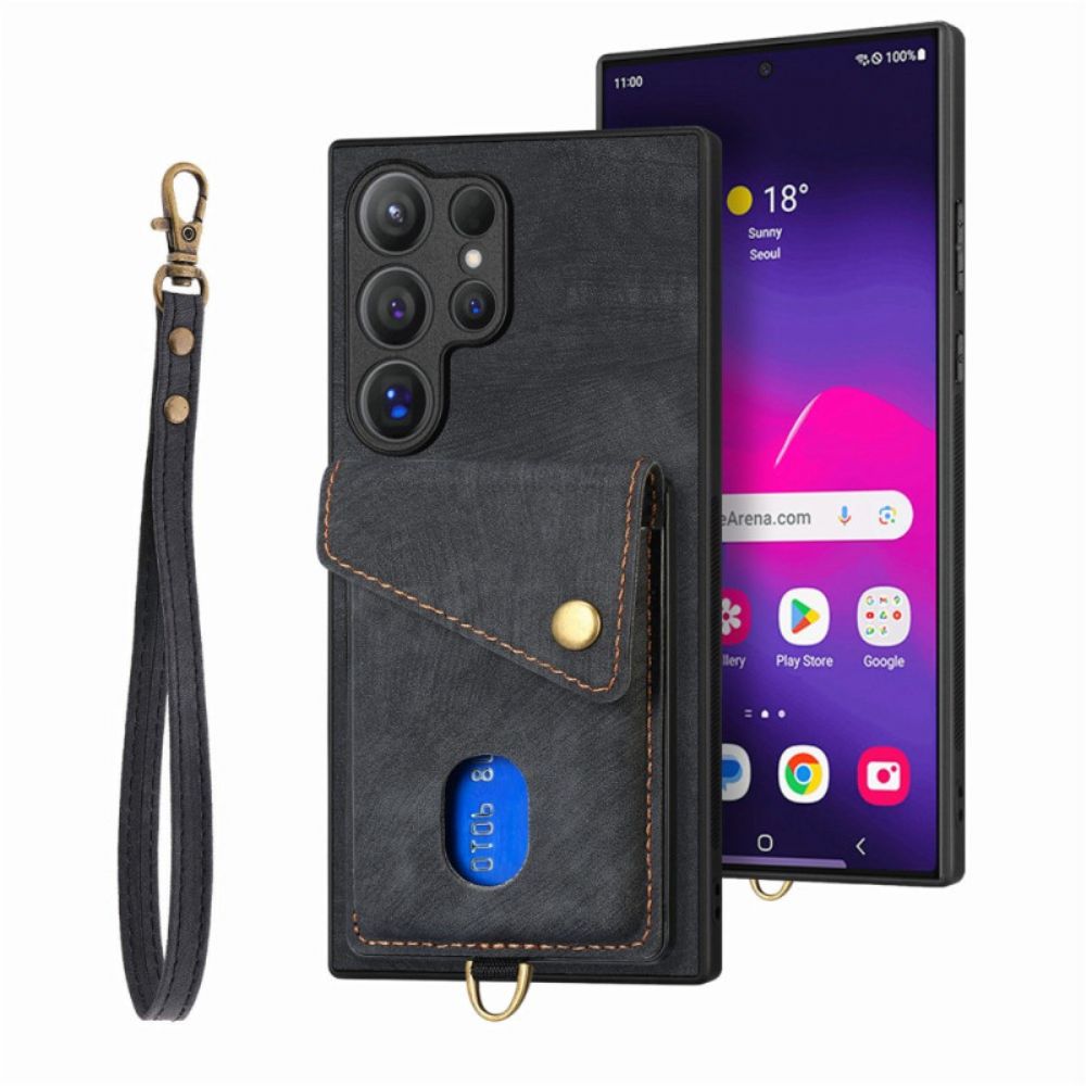 Hoesje Samsung Galaxy S25 Ultra 5g Suède-look Met Kaarthouder Standaard